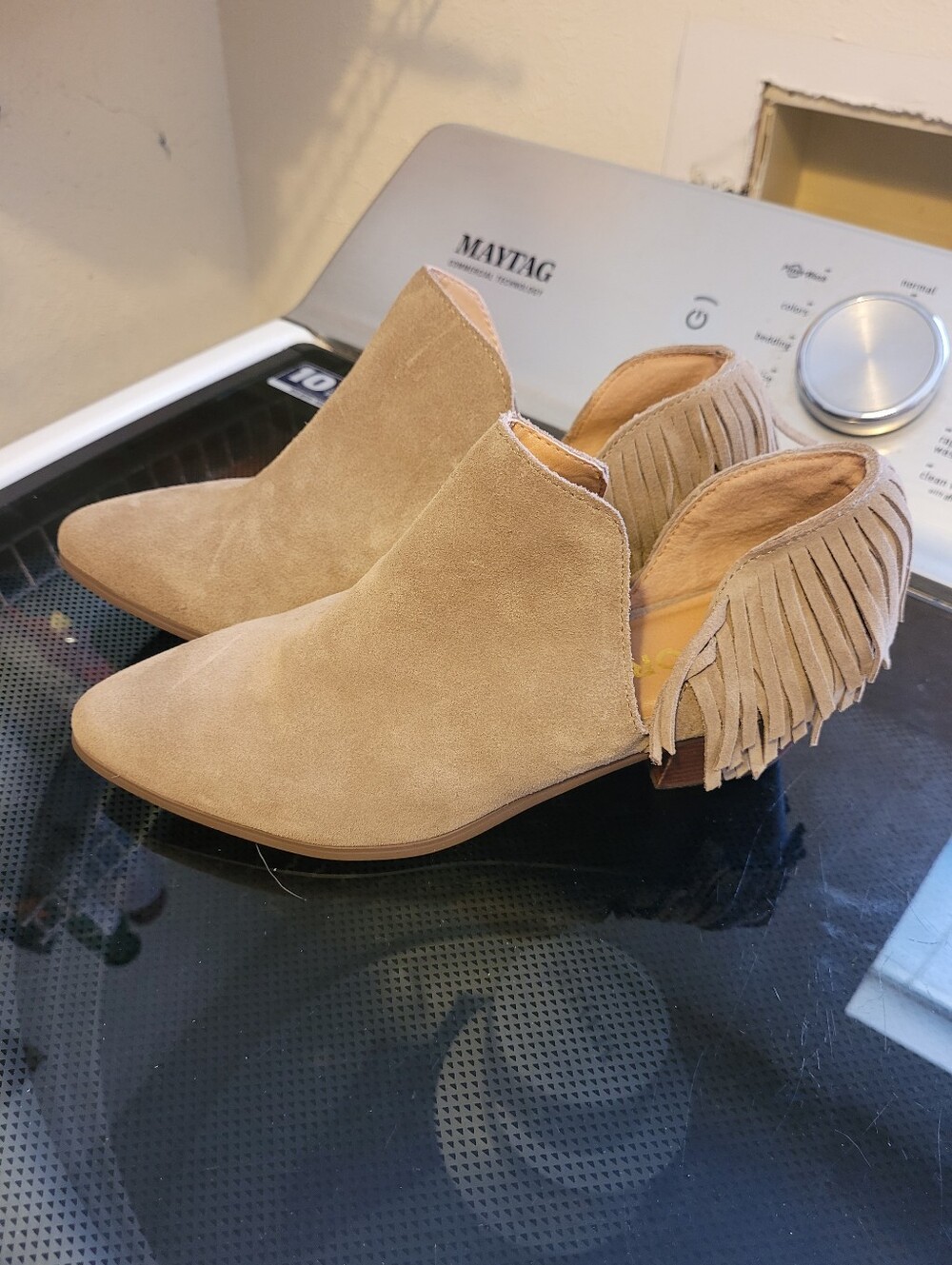 Report Beige Suede Fringe Ankle Booties